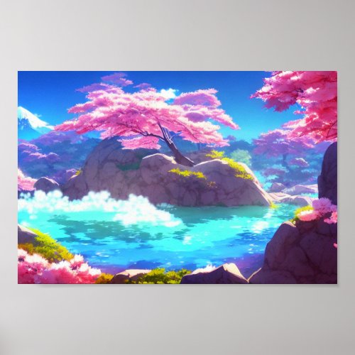 Cherry Blossom Mountain Poster