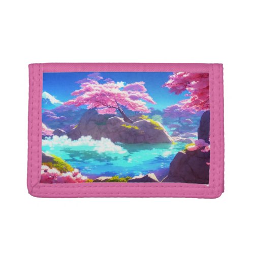 Cherry Blossom Mountain Trifold Wallet