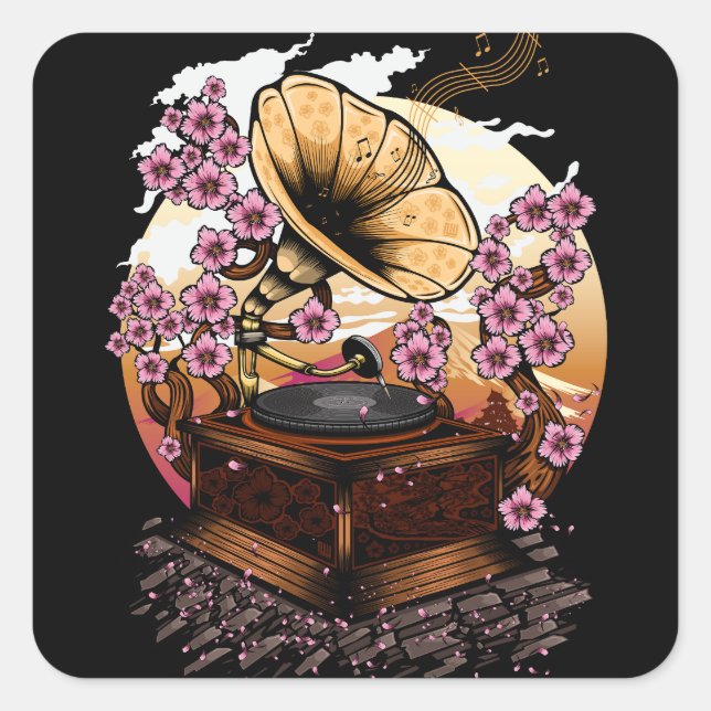 Cherry Blossom Musical Square Sticker (Front)