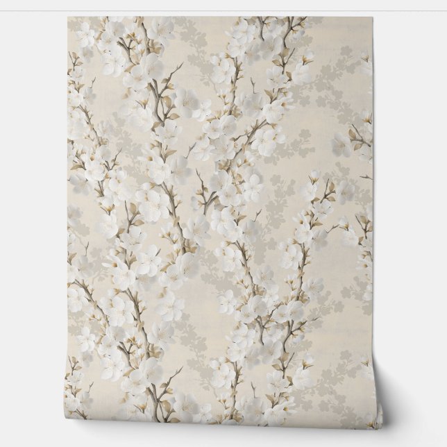 Cherry blossom neutral - beige wallpaper  (Unrolling)