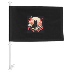 Cherry Blossom Night_ Black Cat and Full Moon Car Flag