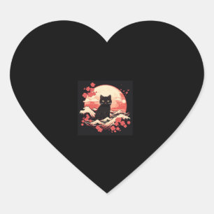 Cherry Blossom Night_ Black Cat and Full Moon Heart Sticker