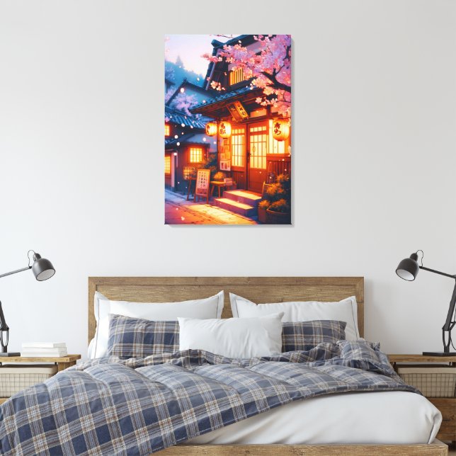 Cherry Blossom Night in Old Japan Canvas Print (Insitu(Bedroom))