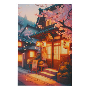 Cherry Blossom Night in Old Japan Wood Wall Art