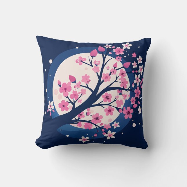 Cherry Blossom Nights Throw Pillow (Front)