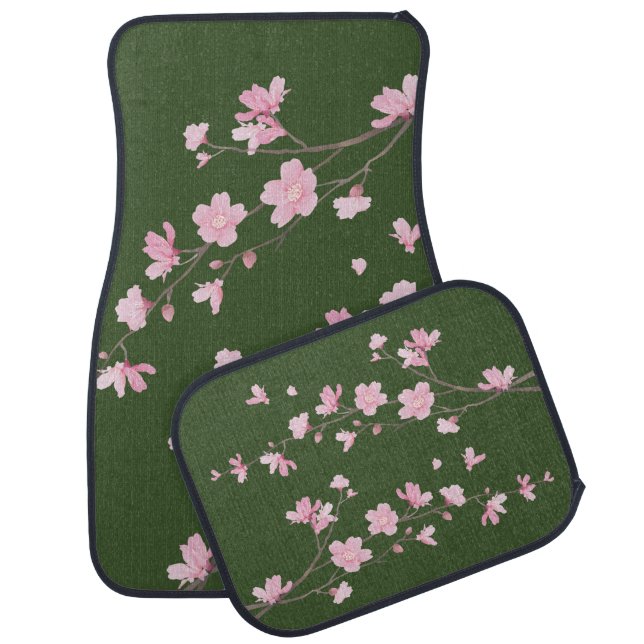Cherry Blossom – Olive Green Car Floor Mat (Set)