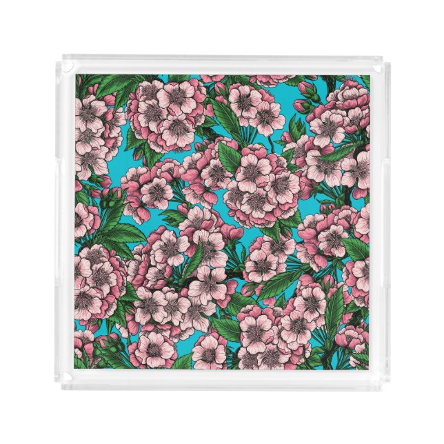 Cherry blossom on blue acrylic tray (Front)