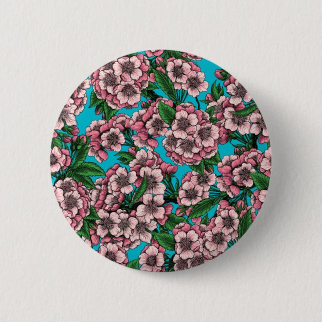 Cherry blossom on blue button (Front)