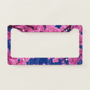 Cherry Blossom on Blue – Elegant Floral License Plate Frame