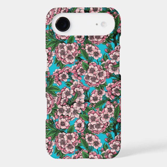 Cherry blossom on blue iPhone case (Back)