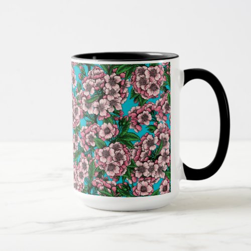 Cherry blossom on blue mug