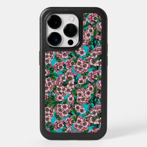 Cherry blossom on blue OtterBox iPhone 14 pro case