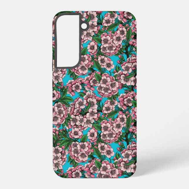 Cherry blossom on blue samsung galaxy case (Back)