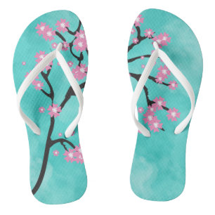 cherry blossom on teal flip flops