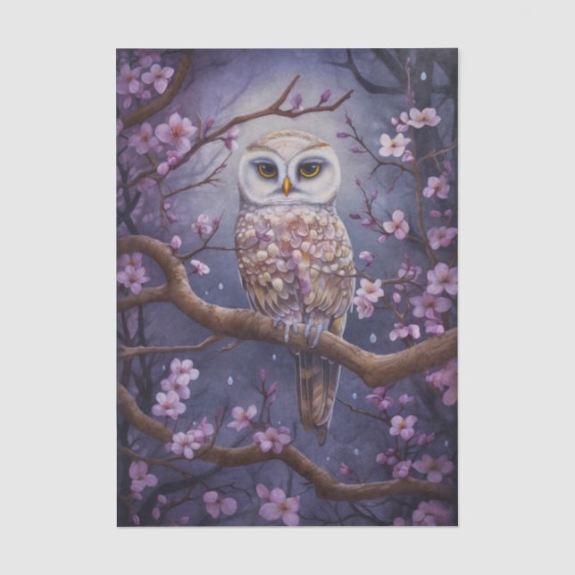 Cherry Blossom Owl Tissue Paper (Front)