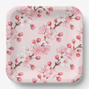 Cherry Blossom Paper Plates, Pink Sakura Party Plates