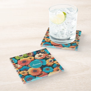 Cherry blossom Pastel Colorful Personalized Patter Glass Coaster