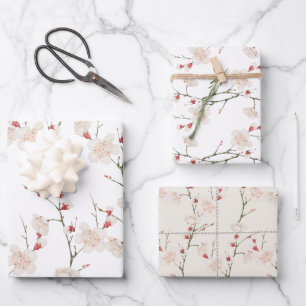 Cherry Blossom Pattern Boho  Wrapping Paper Sheets