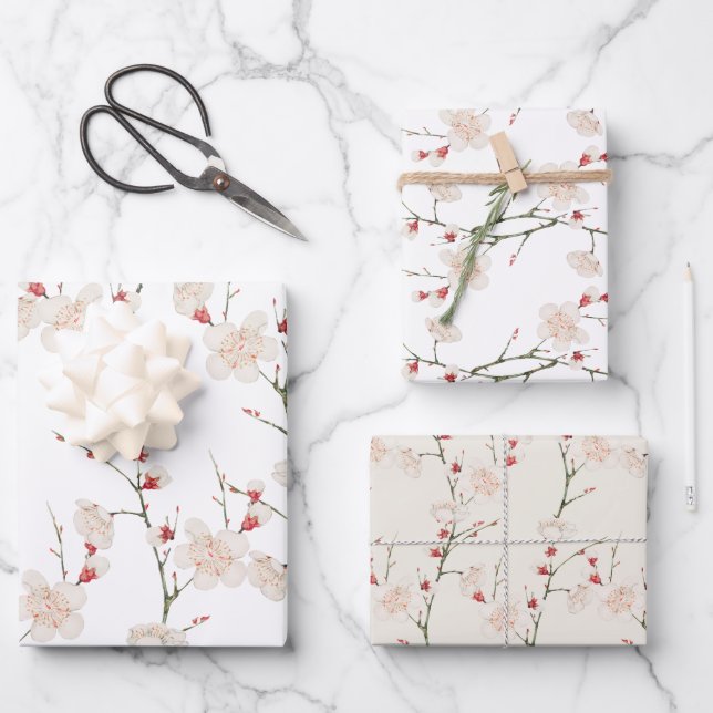 Cherry Blossom Pattern Boho  Wrapping Paper Sheets (Front)