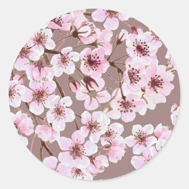 Cherry blossom pattern classic round sticker (Front)