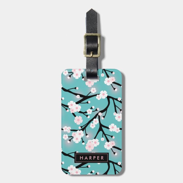 Cherry Blossom Pattern Custom Name Address Luggage Tag (Front Vertical)