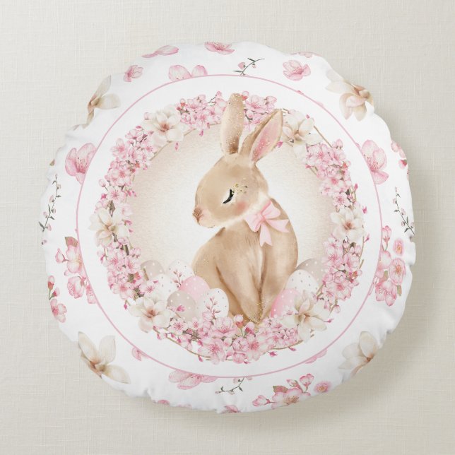 CHERRY BLOSSOM PATTERN EASTER ROUND PILLOW (Front)