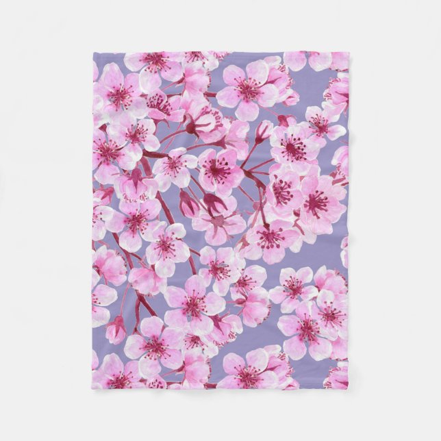 Cherry blossom pattern fleece blanket (Front)
