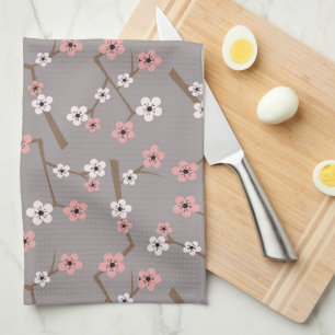 Cherry Blossom Pattern Gray Towel