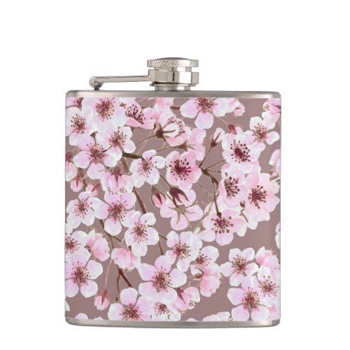 Cherry blossom pattern hip flask