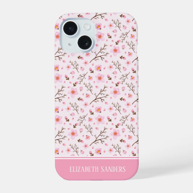 Cherry Blossom Pattern in pink tones Iphone Case (Back)