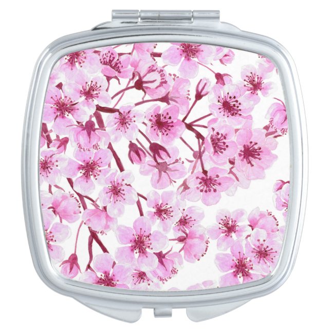 Cherry blossom pattern mirror for makeup (Front)