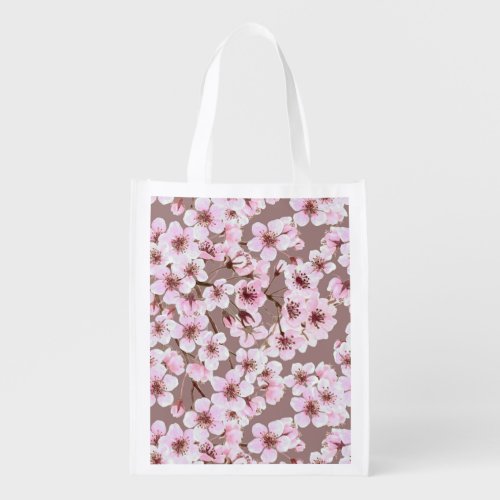 Cherry blossom pattern reusable grocery bag