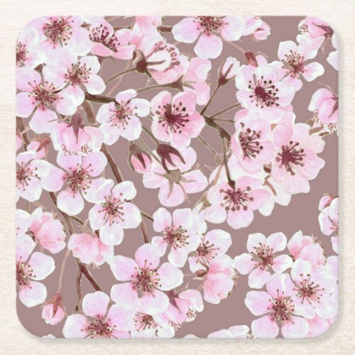 Cherry blossom pattern square paper coaster