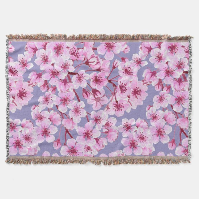 Cherry blossom pattern throw blanket (Front)