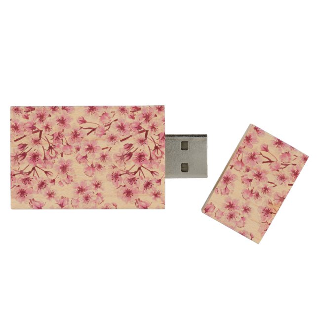 Cherry blossom pattern wood flash drive (Opened)