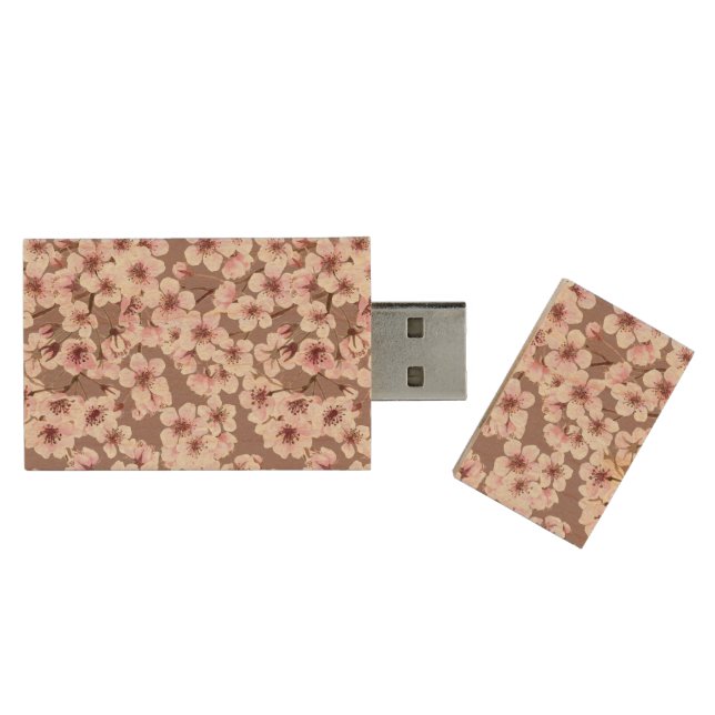 Cherry blossom pattern wood flash drive (Opened)