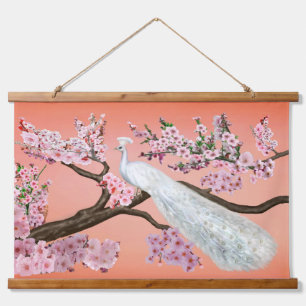 CHERRY BLOSSOM PEACOCK HANGING TAPESTRY