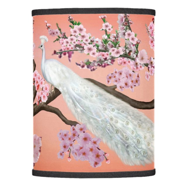 Cherry Blossom Peacock Lamp Shade (Front)