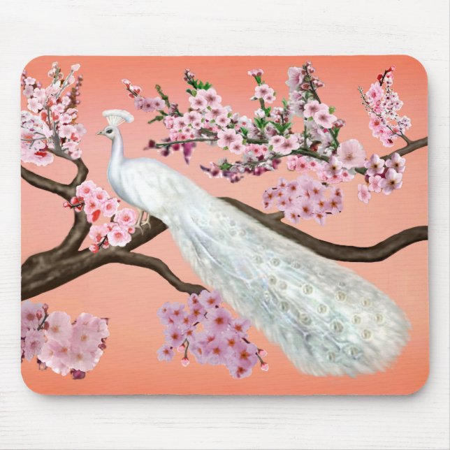 Cherry Blossom Peacock Mouse Pad (Front)