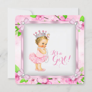 Cherry Blossom Pearl Girls Tutu Baby Shower Invitation
