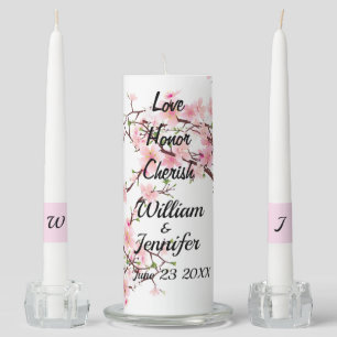Cherry Blossom Personalize Monogram Custom Wedding Unity Candle Set
