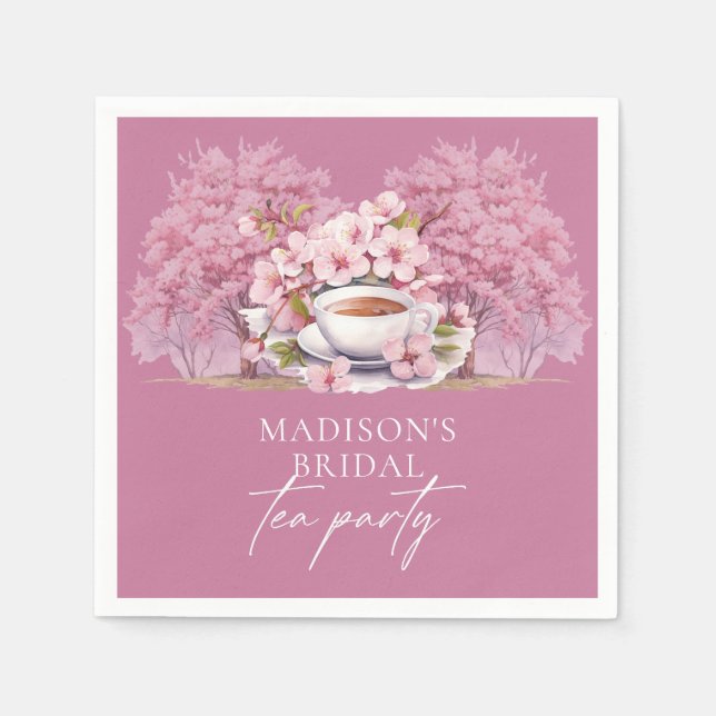 Cherry Blossom Personalized Bridal Tea Shower Napkins (Front)