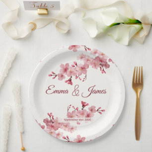 Cherry Blossom Personalized Wedding Paper Plates