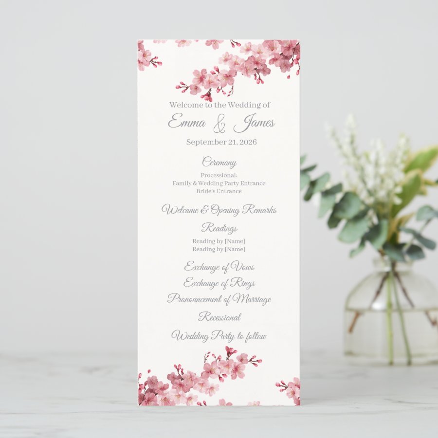 Cherry Blossom Personalized Wedding Program Templ.