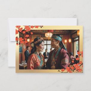 Cherry Blossom Photo Tibetan Wedding Thank You Card