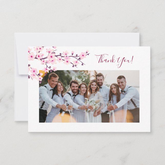 Cherry Blossom Photo Wedding Thank You Card (Front)