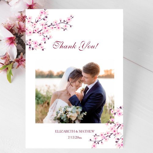 Cherry Blossom Photo Wedding Thank You Card