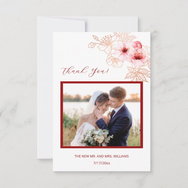 Cherry Blossom Photo Wedding Thank You Card (Front)