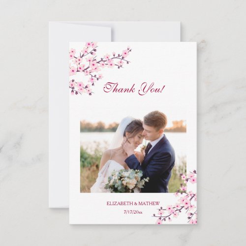 Cherry Blossom Photo Wedding Thank You Invitation