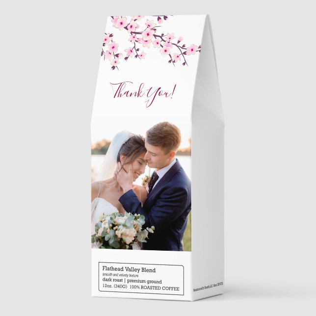 Cherry Blossom Photo Wedding Thank You Roasted Coffee (Front)